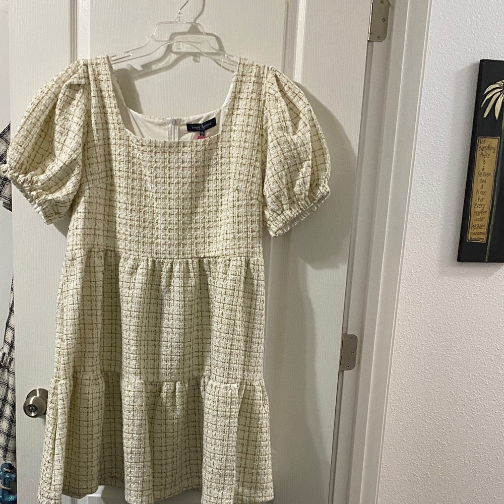 Simply Southern Ivory and Gold Tweed Dress